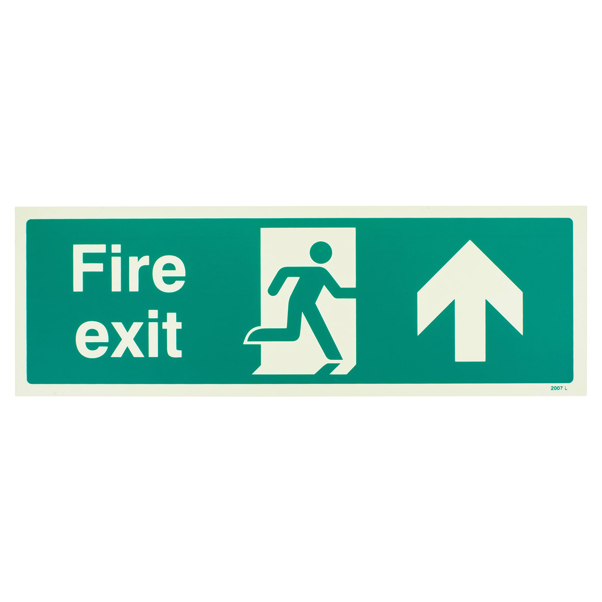 Photoluminescent Fire Exit Running Man Arrow Up Sign - 450 x 150mm - Rigid Plastic