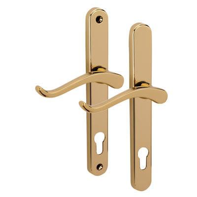 Gold uPVC Scroll Multipoint Door Handles - 92mm c/c - LH - Balmoral Range