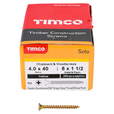 Solo Chippy Pozi Countersunk Wood Screws - 4.0 x 40mm - Yellow Zinc - Pack of 200