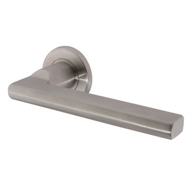 Satin Stainless Steel Door Handles on Round Rose
