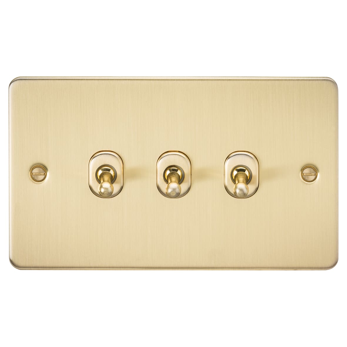 10AX 3 Gang 2 Way Flat Plate Toggle Light Switch - Brushed Brass