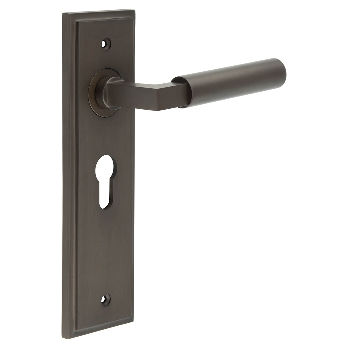Dark Bronze Fire Rated Euro Lock Door Handles - Westminster - 200 x 55mm