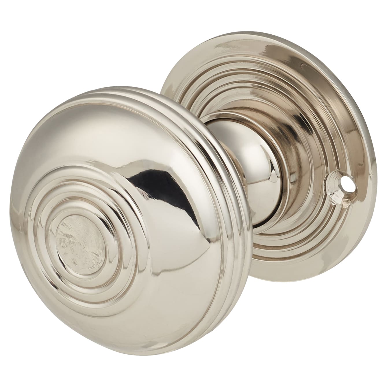 Polished Nickel Georgian Ringed Mortice/Rim Door Knob - 50mm Rose Diameter
