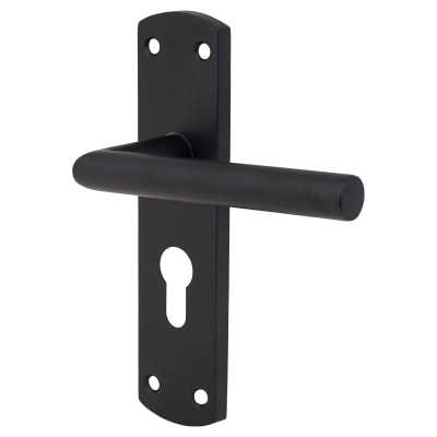 Matt Black Mitred Euro Lock Door Handles - 172 x 44mm