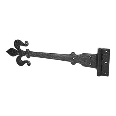 Fleur de Lys Door Tee Hinge - 463 x 120mm - Antique Black Iron - Pair