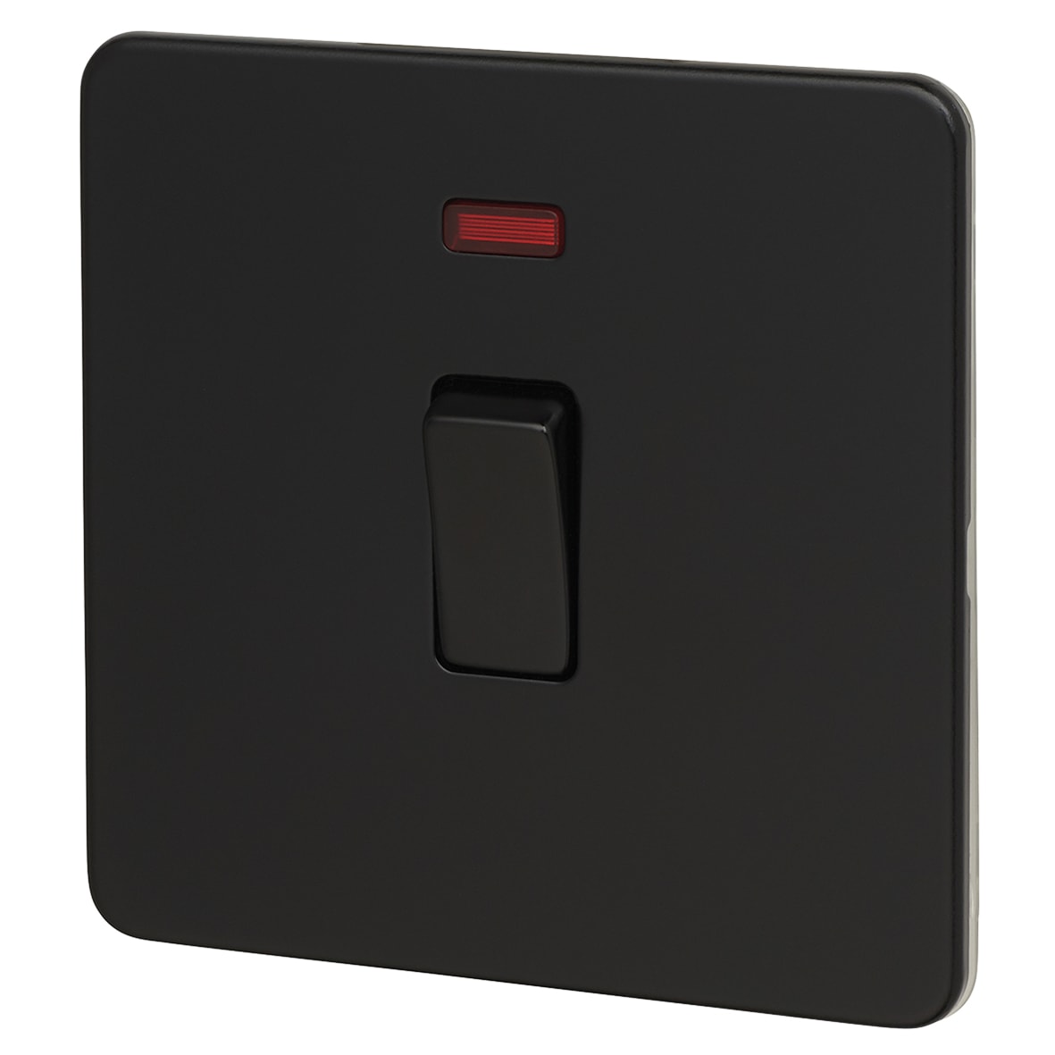20A 1 Gang Double Pole Screwless Flat Plate Appliance Switch with Neon - Matt Black
