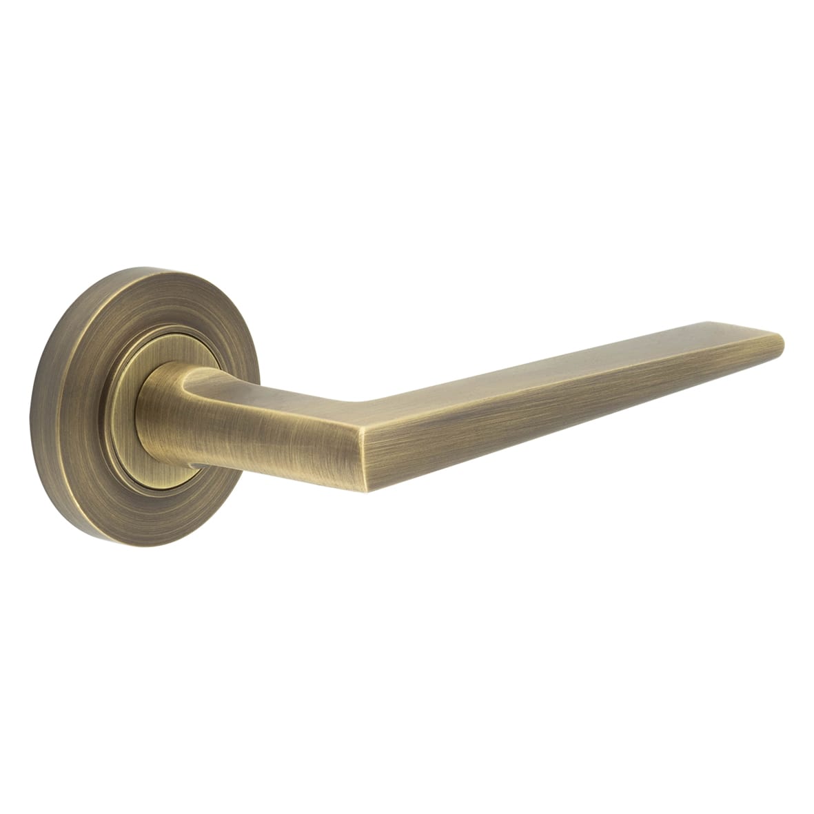 Antique Brass Fire Rated Door Handles on Round Rose - Mayfair Range