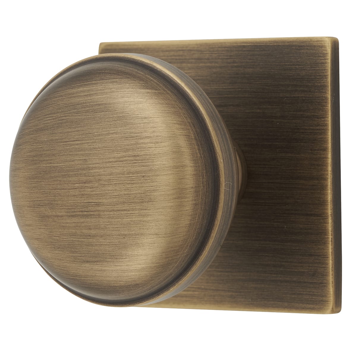 Quantock Cabinet Knob on Square Backplate - 34mm Diameter - Antique Brass
