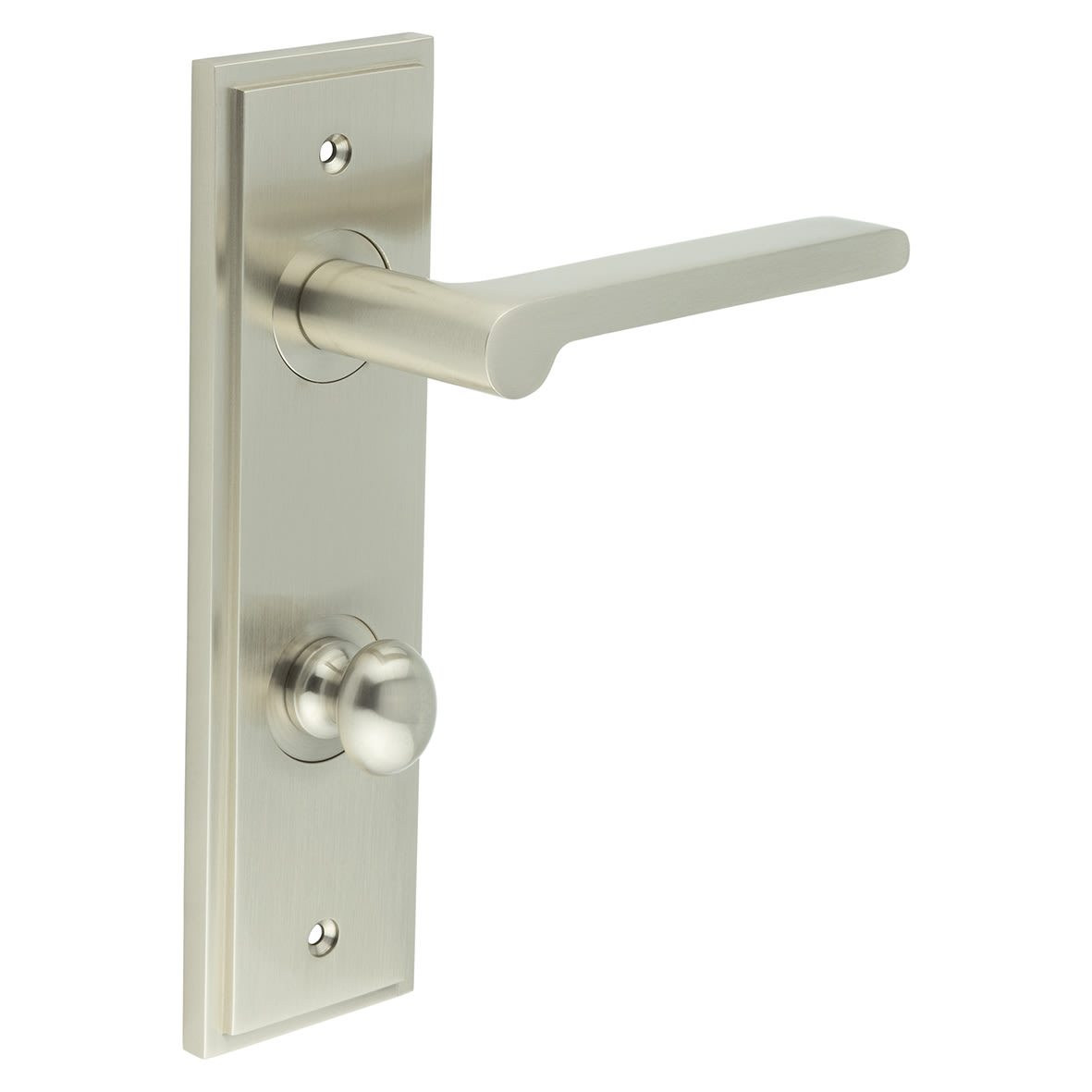 Satin Nickel Fire Rated DIN Bathroom Door Handles - Fitzrovia - Inner 1 - 200 x 55mm