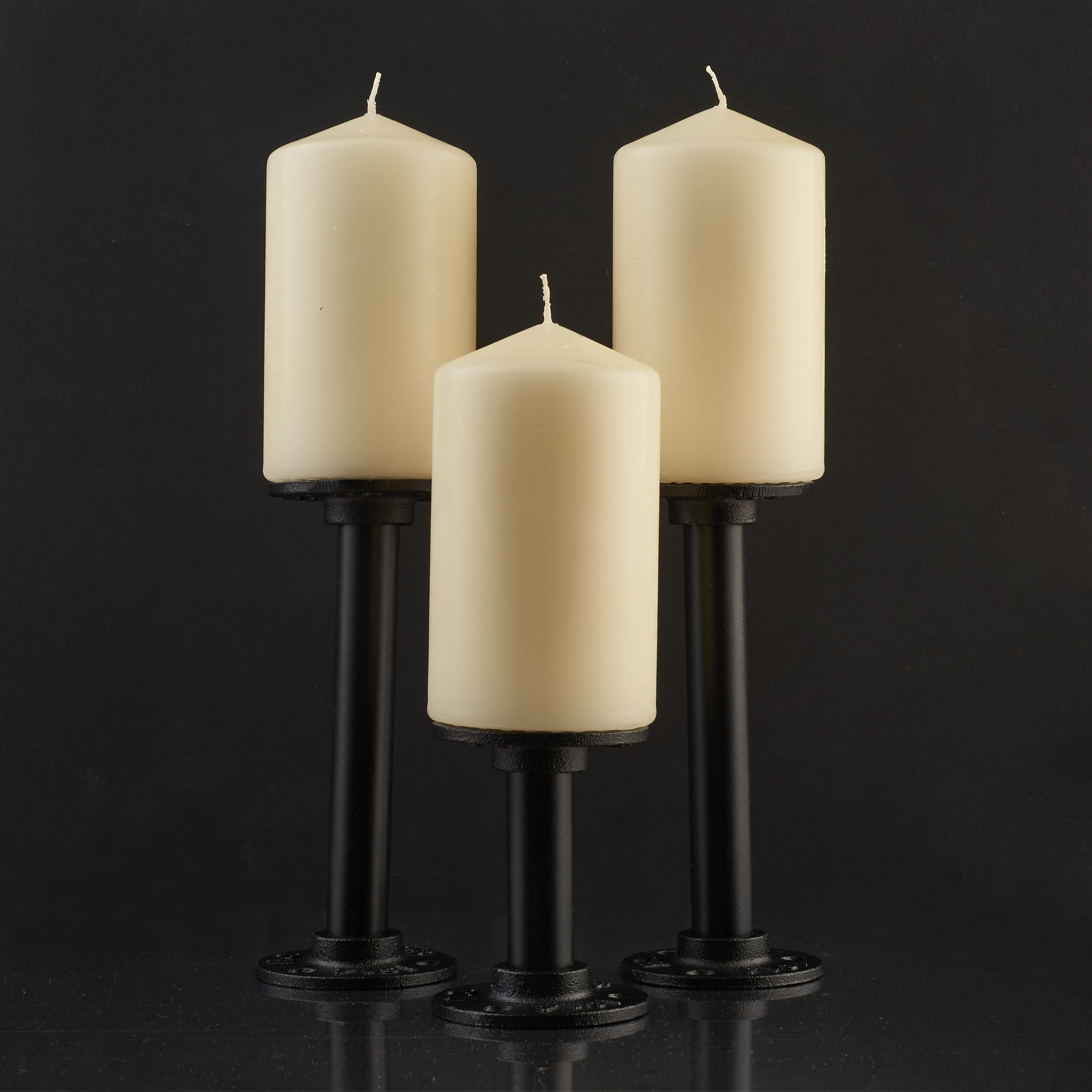 3/4" Pipe Single Candle Holder - Black - Pack of 3