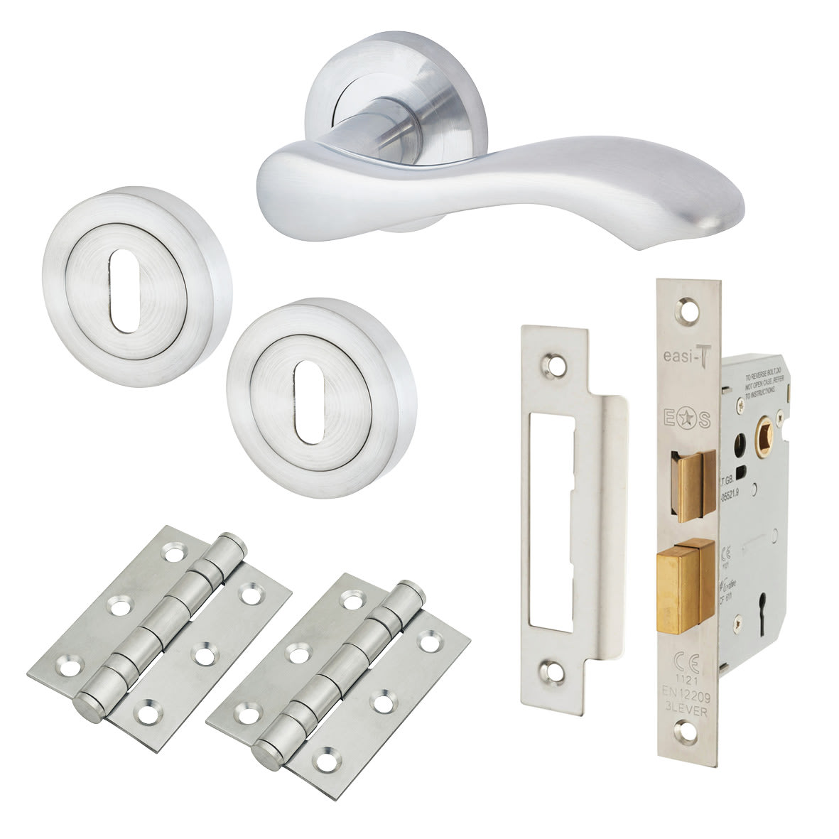 Satin Chrome Scroll 3 Lever Sashlock Door Handles on Rose Pack - Scarlett Range