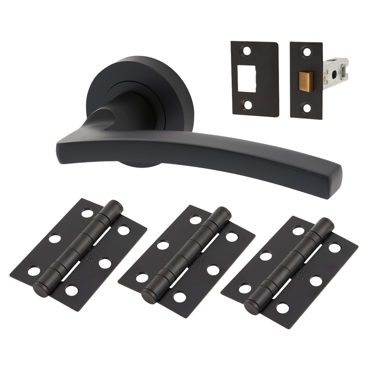 Brass Matt Black Latch Door Handles on Rose Ultimate Door Pack - Tavira Range