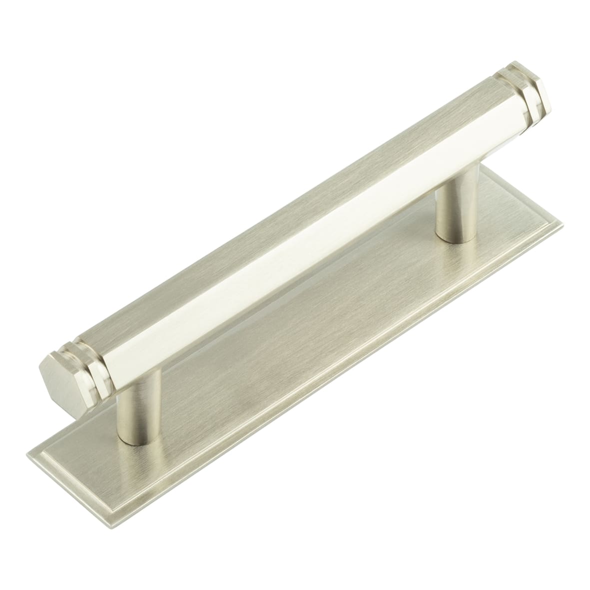 Nile 15mm Hex T-Bar Cabinet Pull Handle on Stepped Backplate - 96mm c/c - Satin Nickel