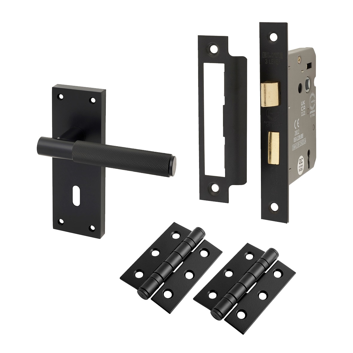 Matt Black Knurled 3 Lever Sashlock Door Handles Pack - Remi Range