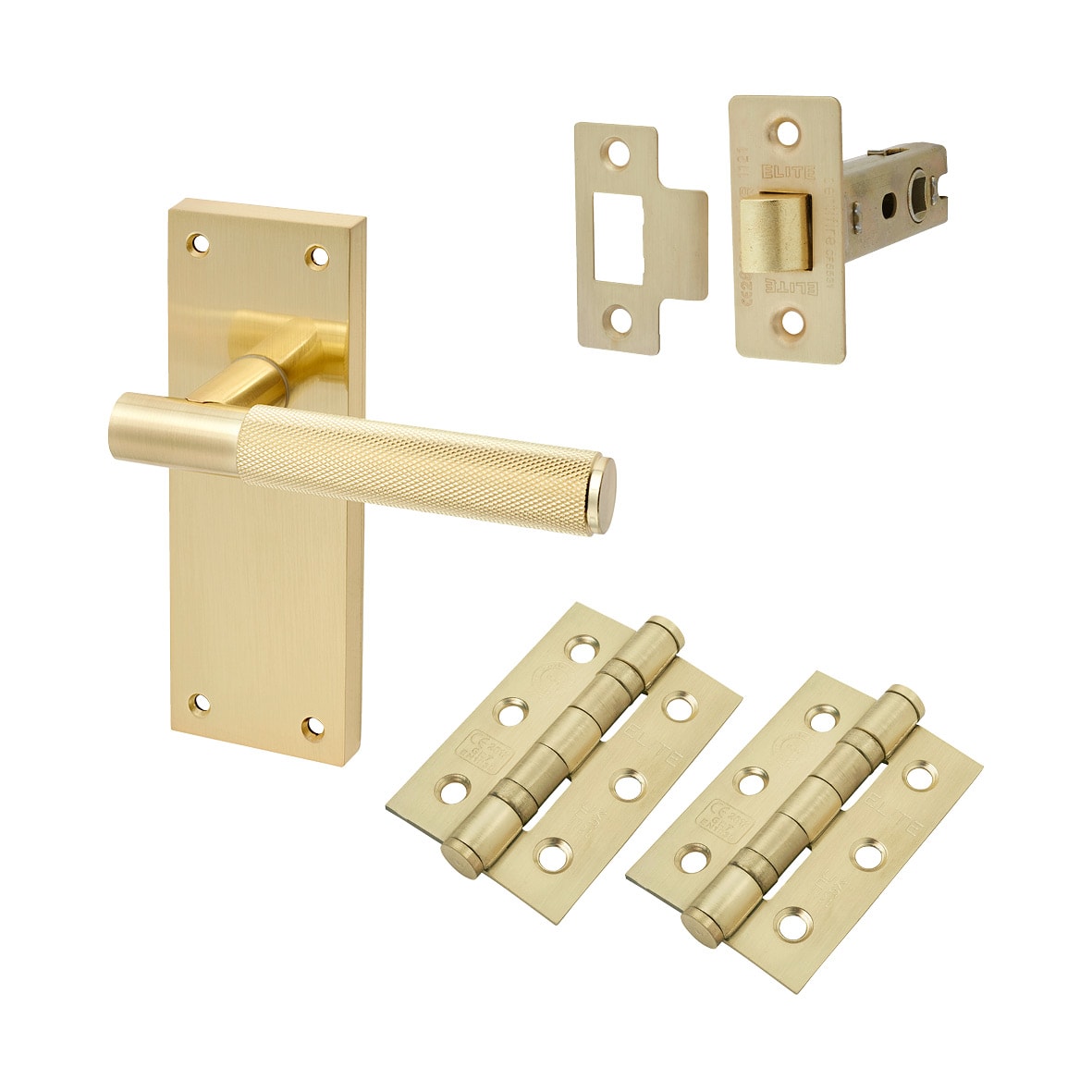 Satin Brass Knurled Latch Door Handles Pack - Remi Range