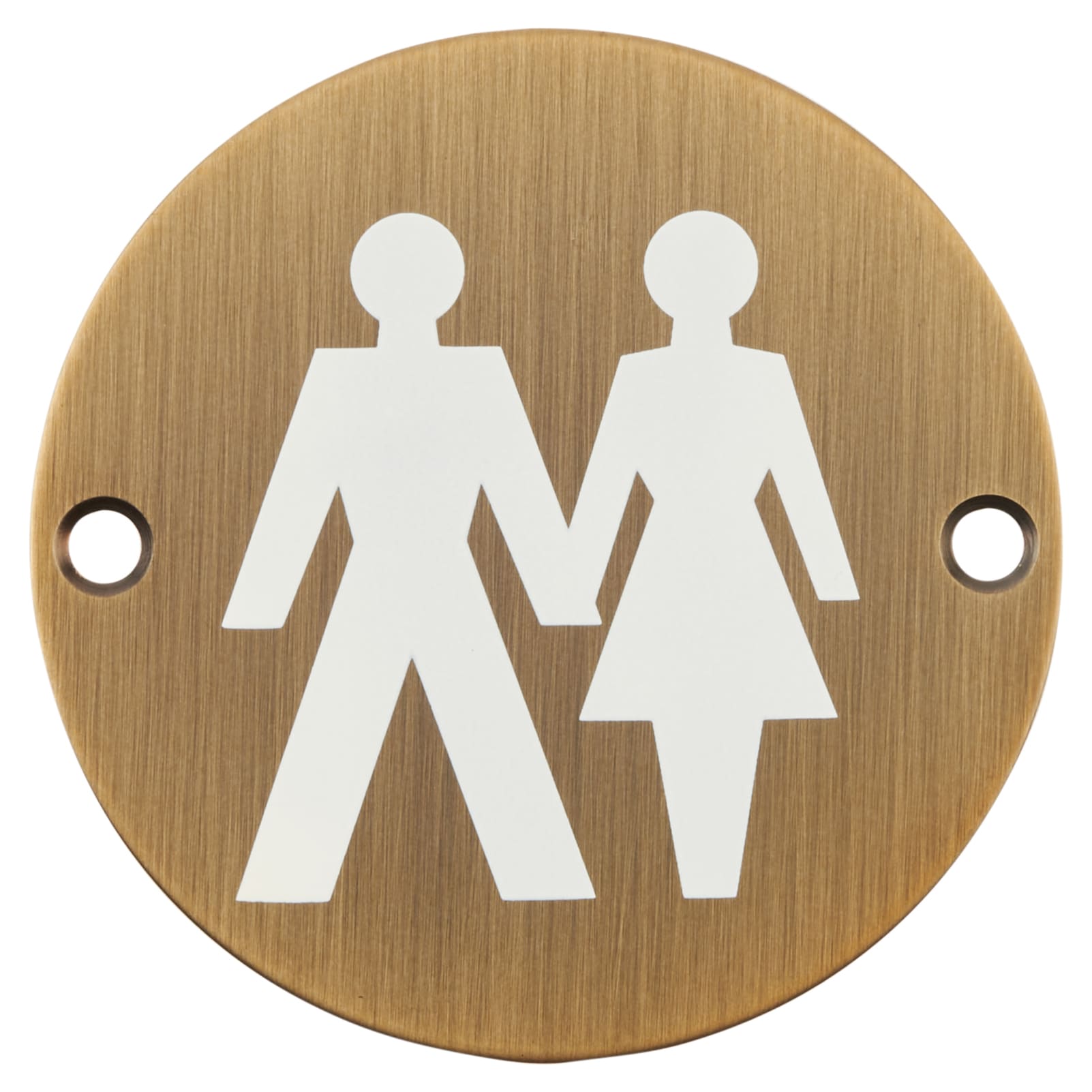 Unisex Toilet Door Sign - 75mm Diameter - Antique Brass