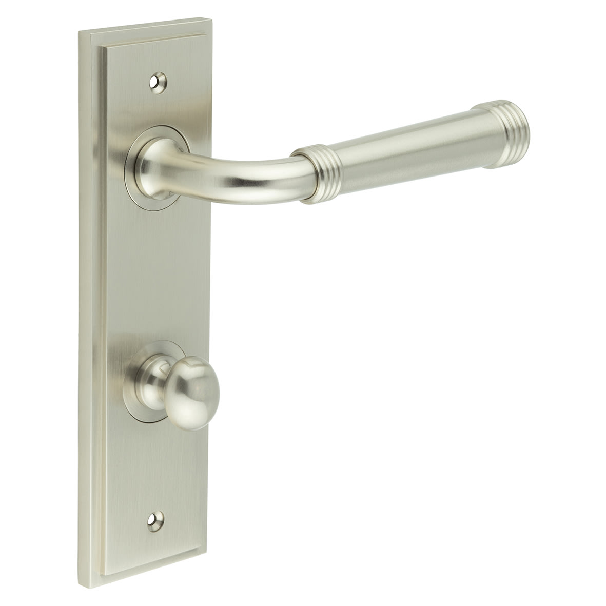 Satin Nickel Fire Rated DIN Bathroom Door Handles - Highgate - Inner 1 - 200 x 55mm