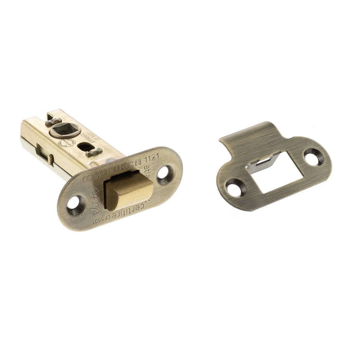Fire-Rated Tubular Latch - 63mm Case - 45mm Backset - Radius - Antique Brass