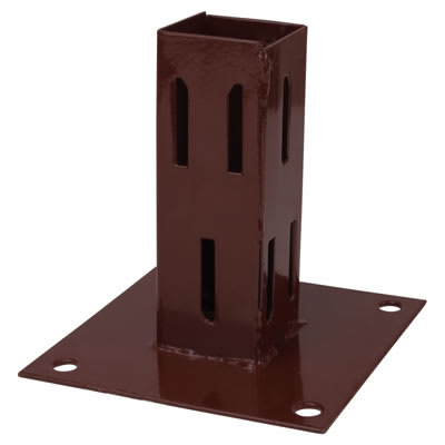 Fence Post Bolt Down Shoe - Easy Grip - 100 x 100mm - Brown Powder Coated