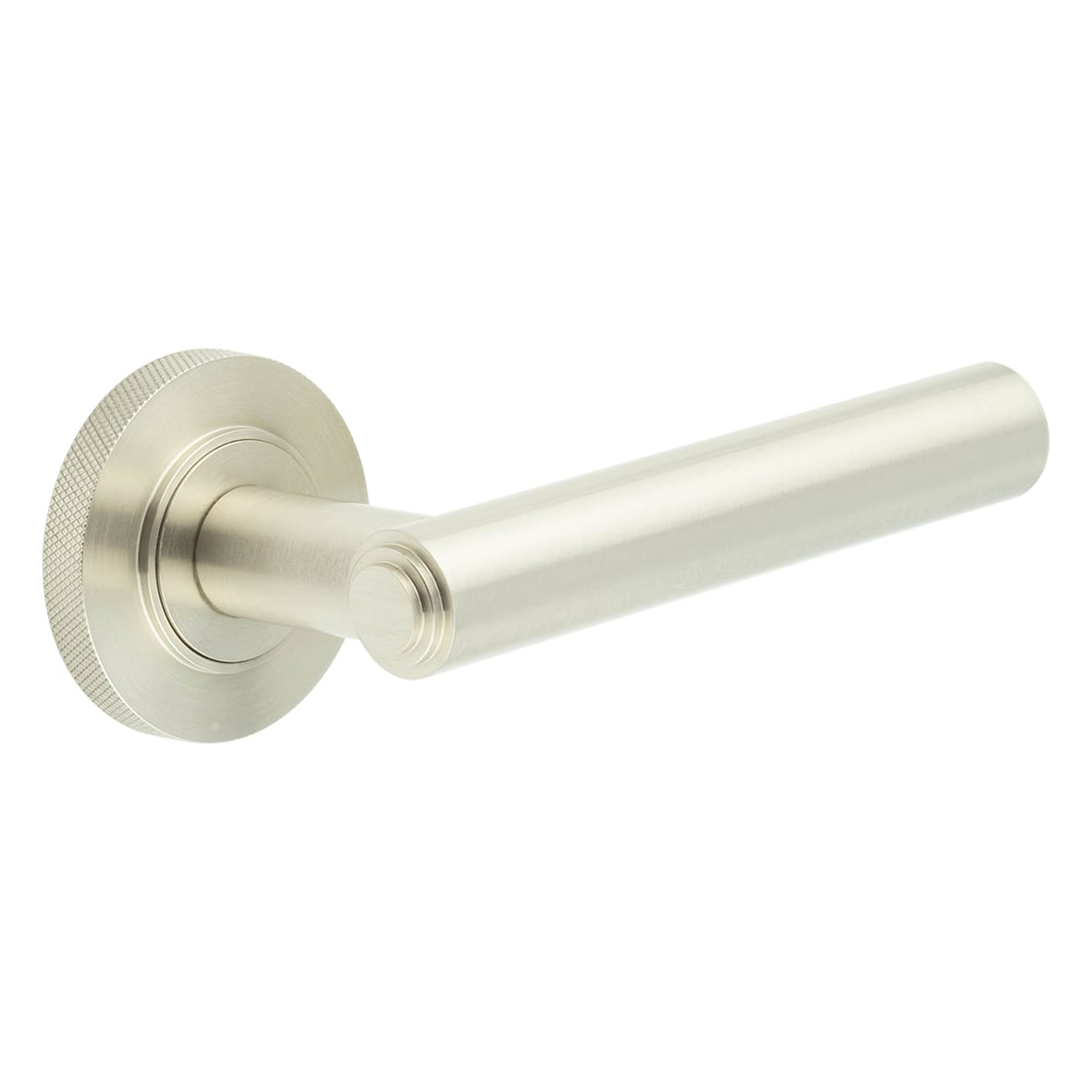 Satin Nickel Fire Rated Door Handles on Round Knurled Rose - Richmond Range