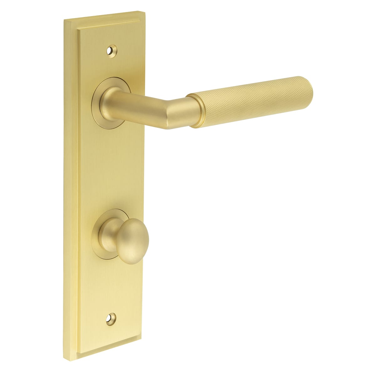 Satin Brass Fire Rated DIN Bathroom Door Handles - Piccadilly - Inner 1 - 200 x 55mm