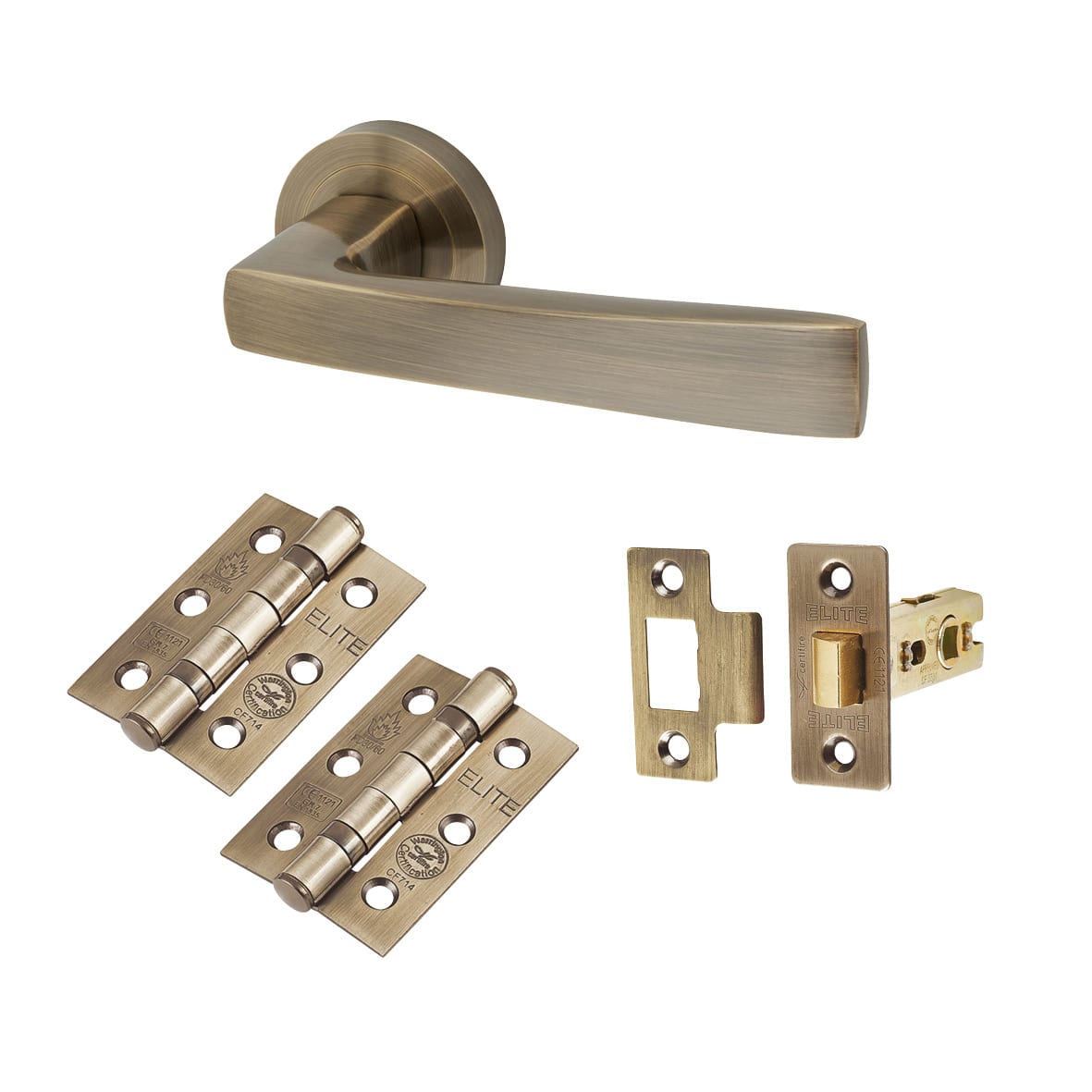 Antique Brass Latch Door Handles on Rose Pack - Ivy Range
