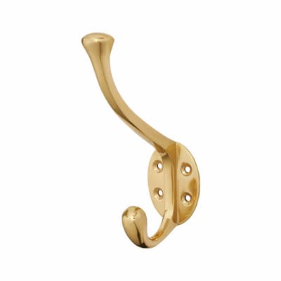 Victorian Heavy Duty Single Hat & Coat Hook - 143 x 65mm - Polished Brass