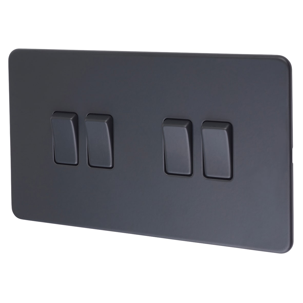 10AX 4 Gang Screwless Flat Plate Light Switch - Anthracite Grey
