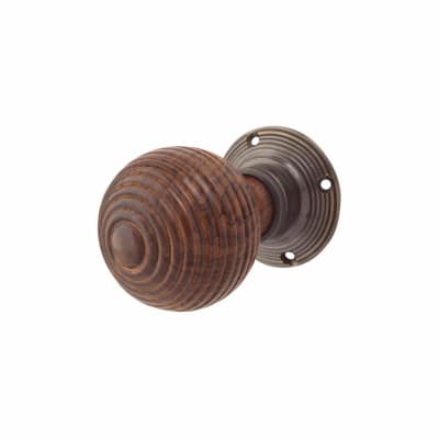 Rosewood Knob & Antique Brass Rose Beehive Mortice Door Knob - 58mm Rose Diameter
