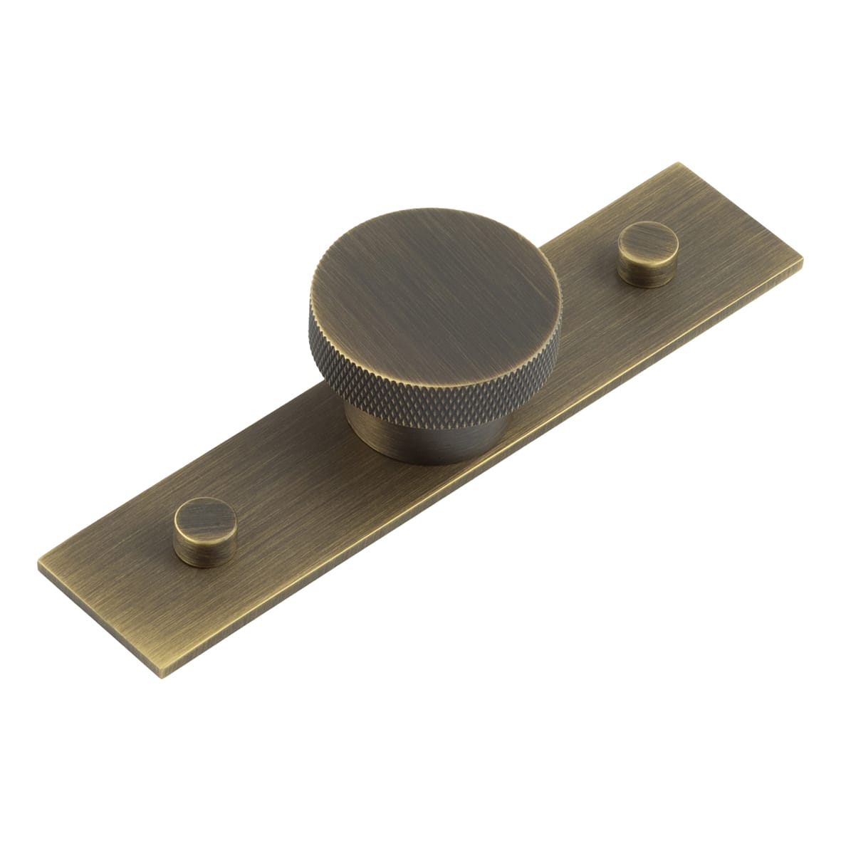 Wenlock Knurled Round Cabinet Knob on Plain Backplate - 40mm Diameter - Antique Brass