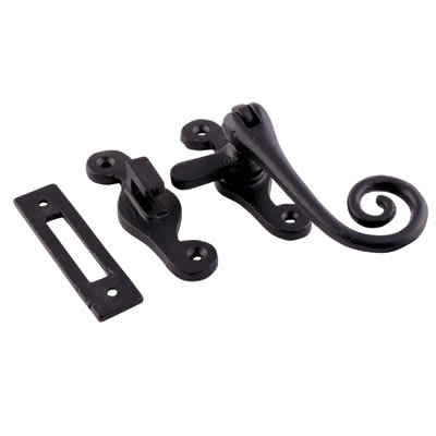 Curly Tail Mortice & Hook Plate Window Fastener - Reversible - 120 x 26mm - Smooth Black