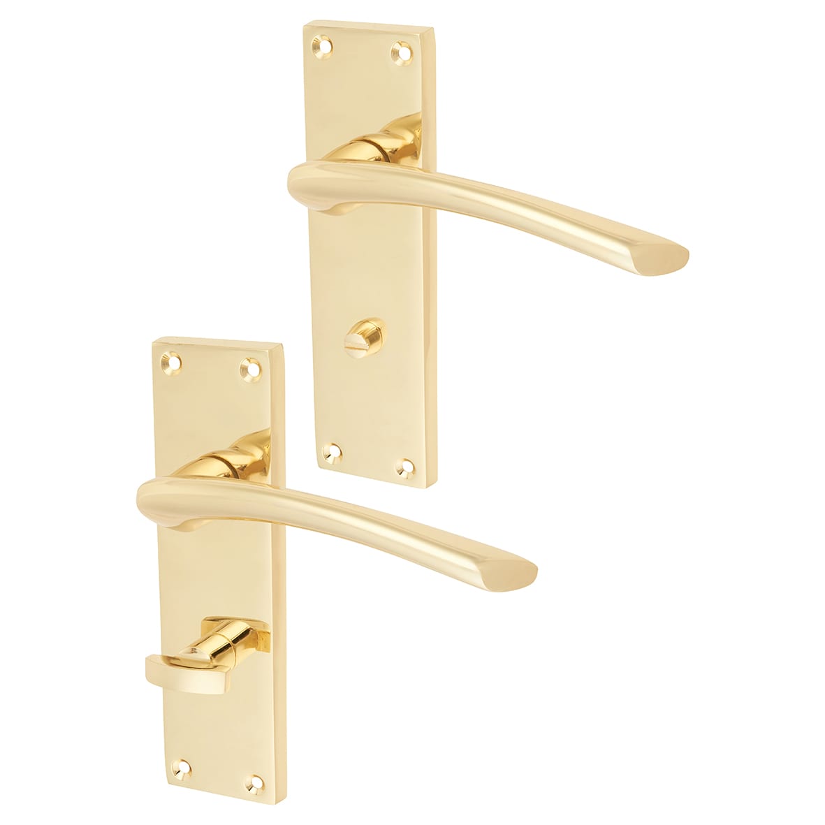 Polished Brass Bathroom Door Handles - Rimini Range - 151 x 42mm