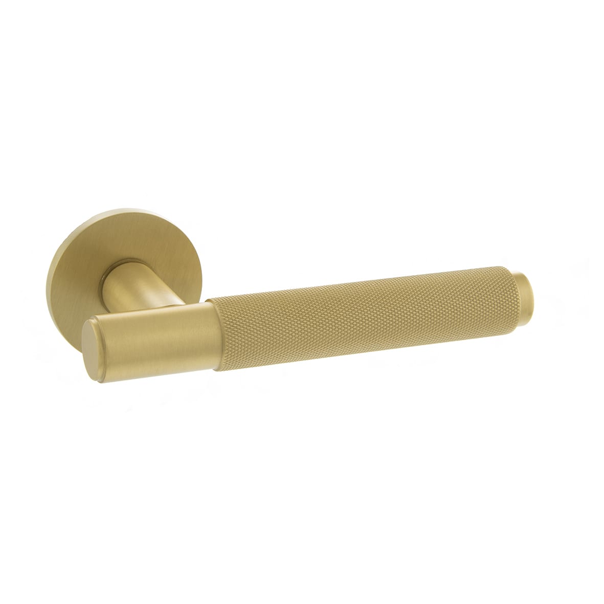 Millhouse Brass Crompton Knurled Door Handle on Rose - Satin Brass