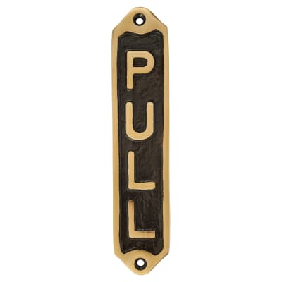 Solid Brass Toilet Door Sign - Pull - 155 x 33mm - Polished Brass/Black