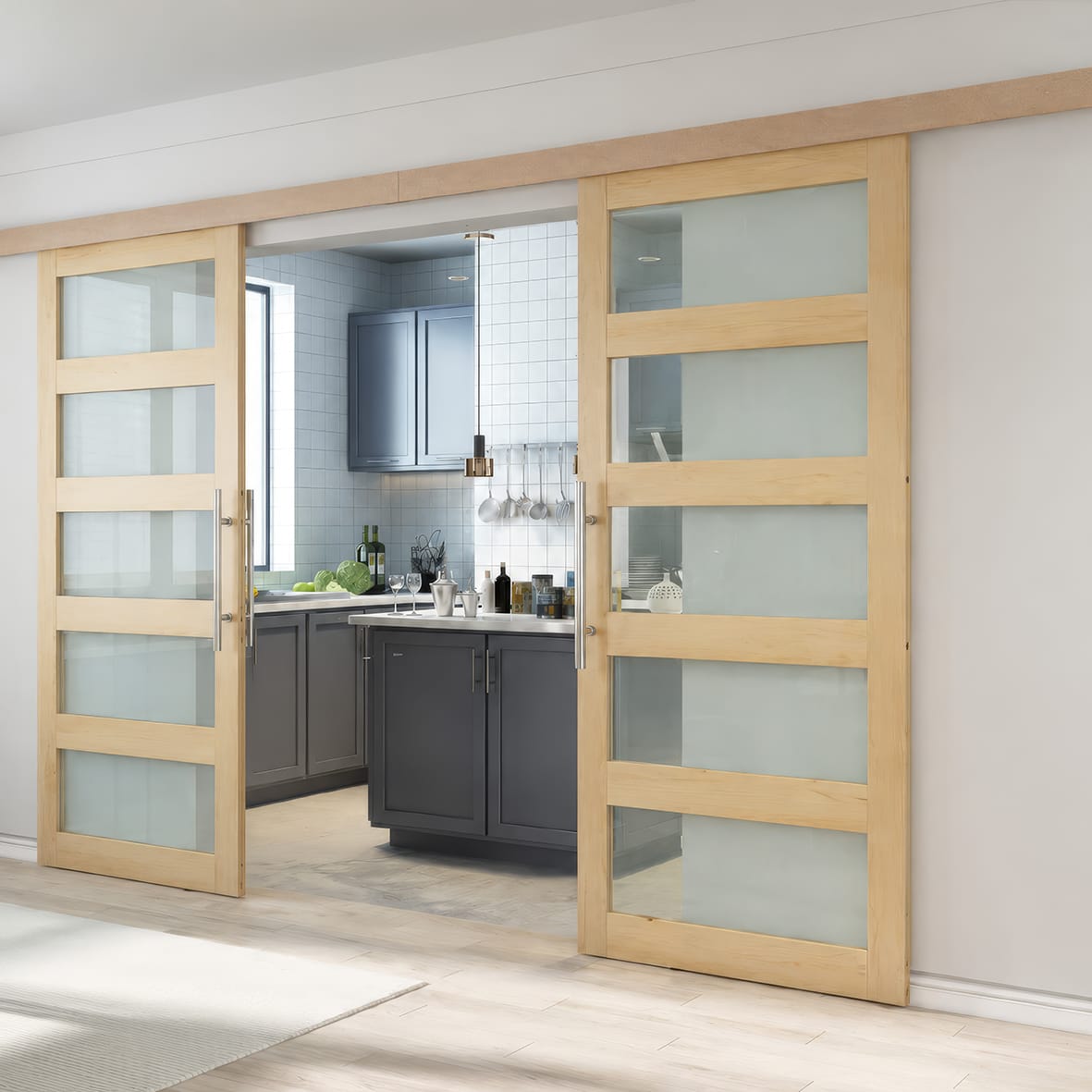 Sliding Double Door Gear Kit with Pelmet & Soft Close - 4000mm - 60kg Door Weight - Unpainted