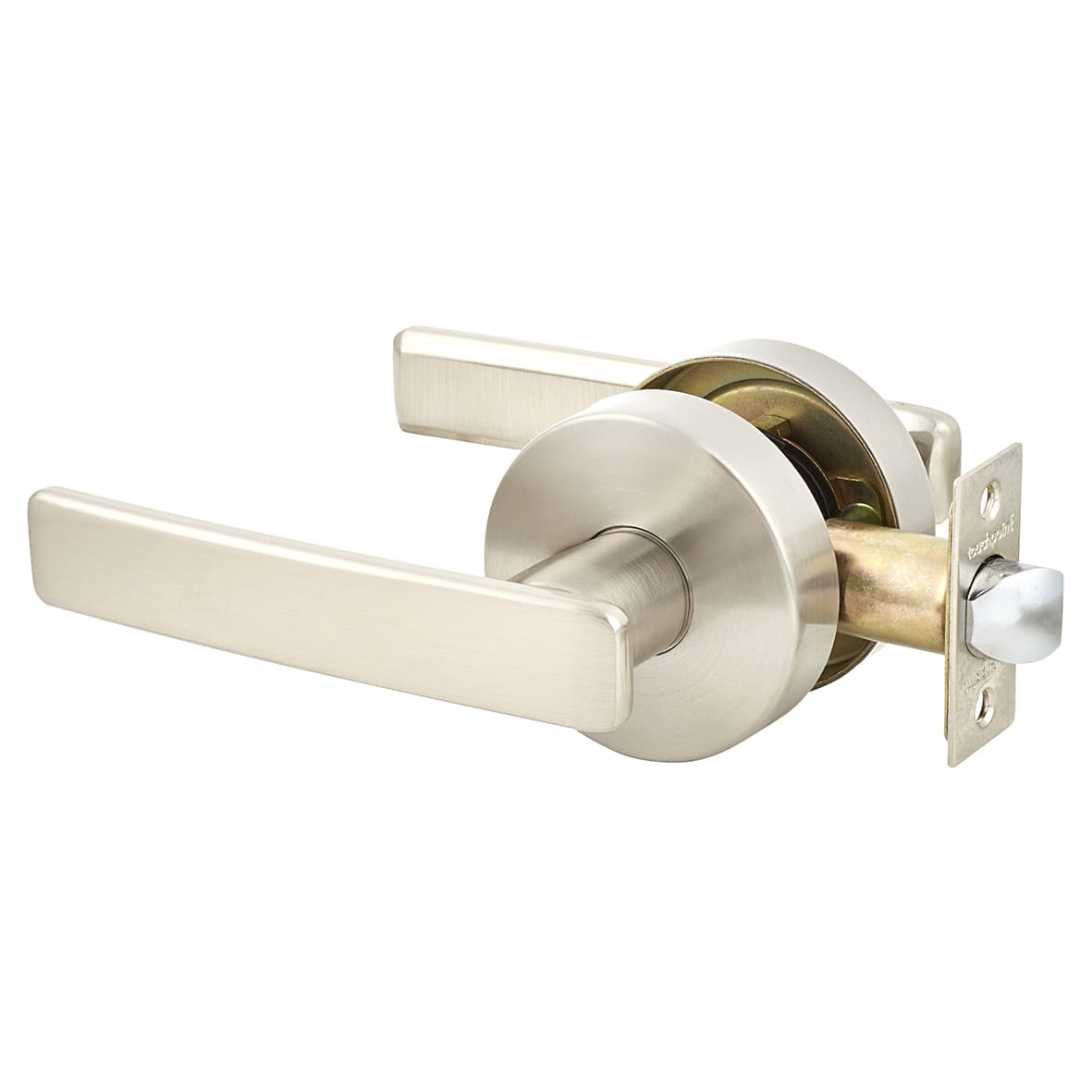 Satin Stainless Steel Straight Hotel Passage Door Handles on Round Rose Set