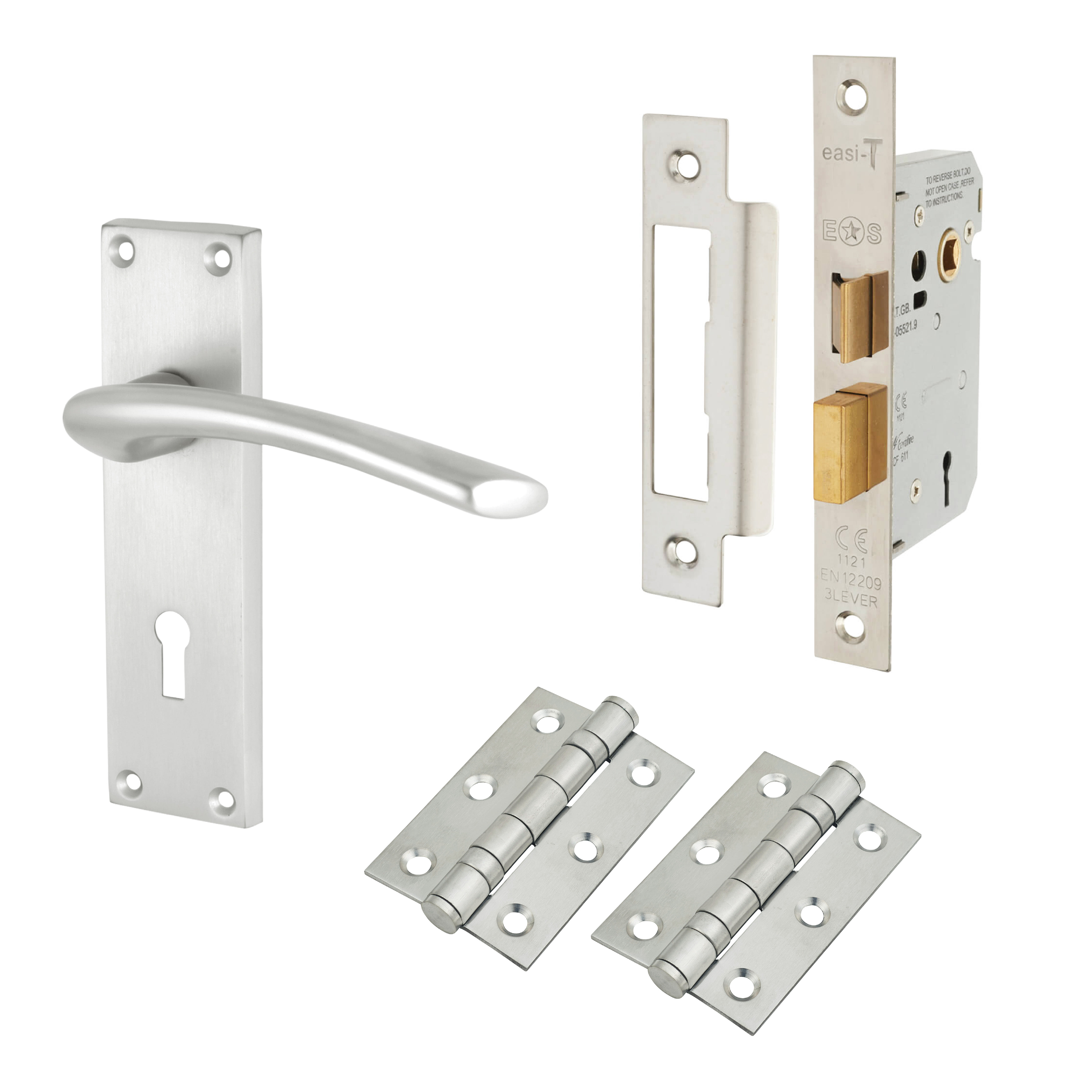 Satin Chrome 3 Lever Sashlock Door Handles Pack - Rimini Range