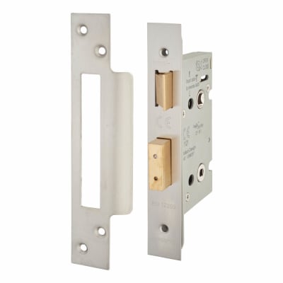 Architectural Bolt Through Bathroom Lock - 65mm Case - 44mm Backset - Satin Stainless Steel
