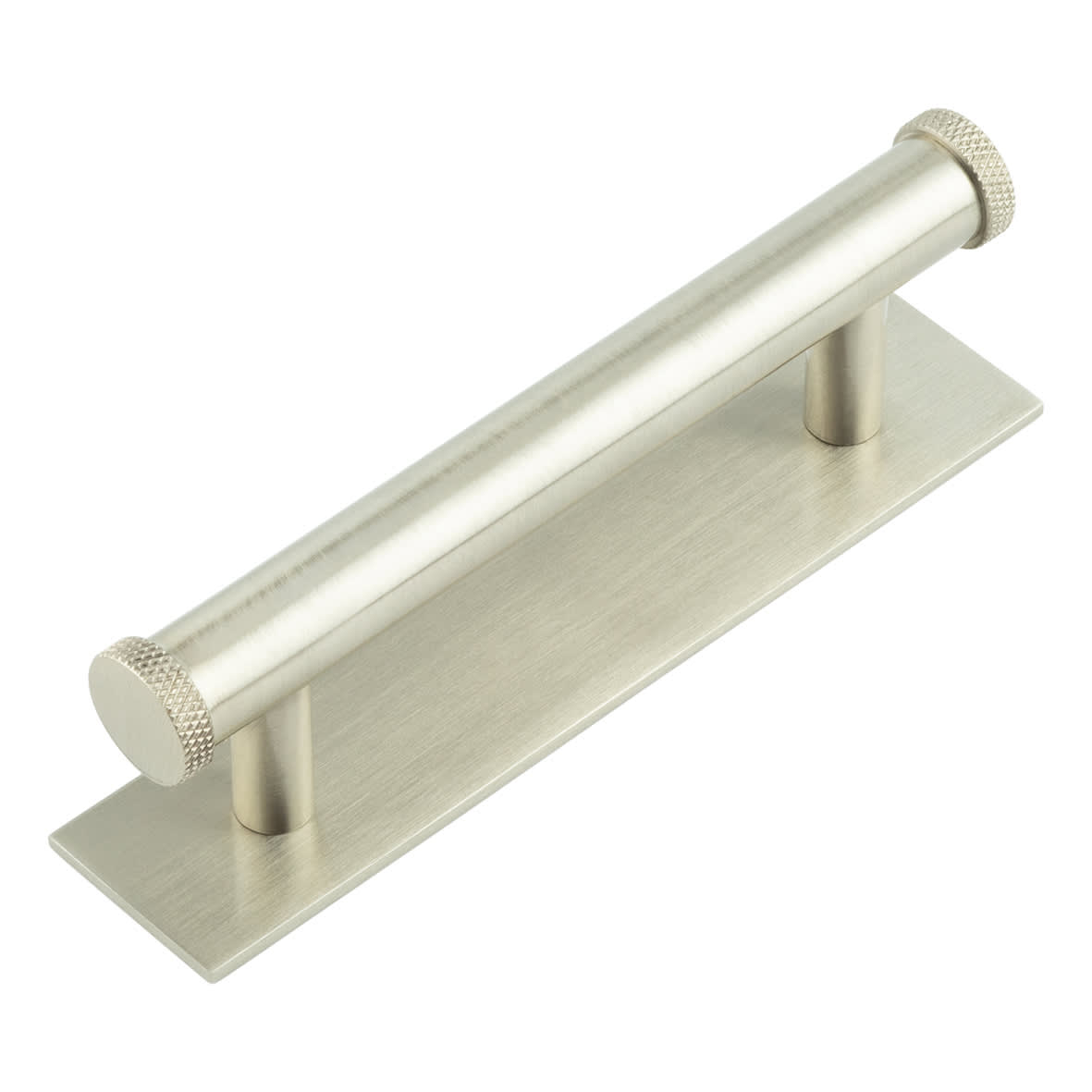 Wenlock 15mm Knurled T-Bar Cabinet Pull Handle on Plain Backplate - 96mm c/c - Satin Nickel
