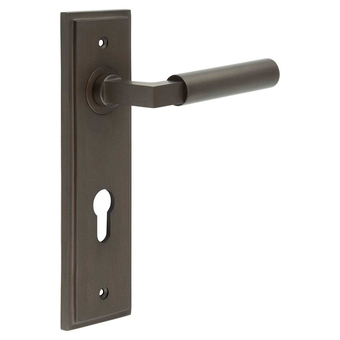 Dark Bronze Fire Rated DIN Euro Lock Door Handles - Westminster - 200 x 55mm
