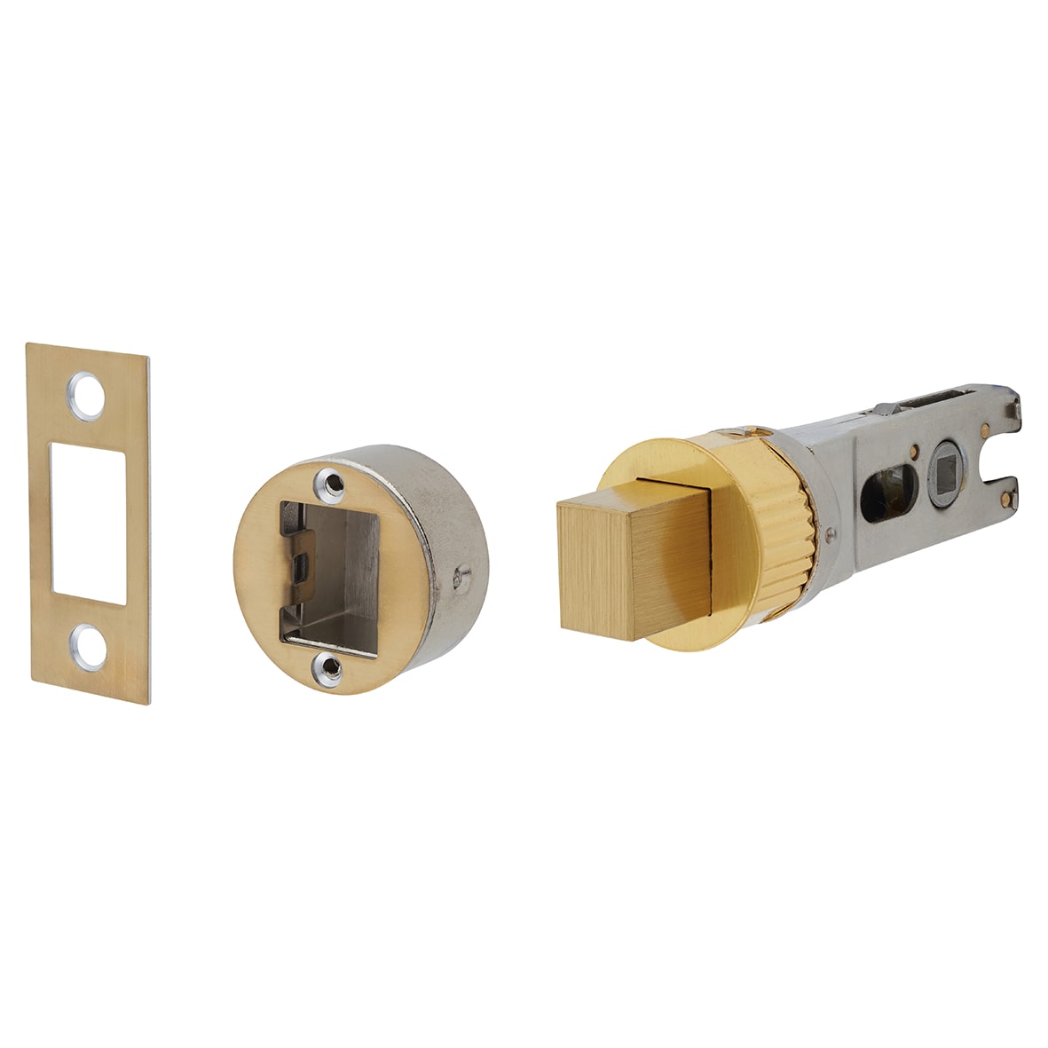 Quick Latch Bolt Through Tubular Bathroom Deadbolt - 71mm Case - 57mm Backset - Round - Sat Brass