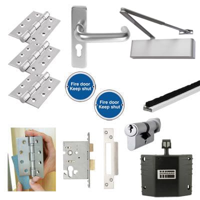 Heavy Duty Euro Lock Door Handle on Backplate Fire Door Kit & Dorgard Holder - Push/Pull - Aluminium