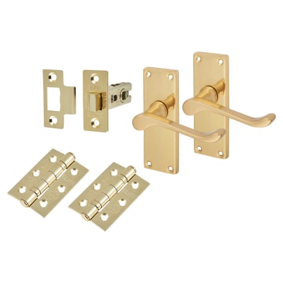 Polished Brass Victorian Scroll Latch Door Handles Pack - Short Plate