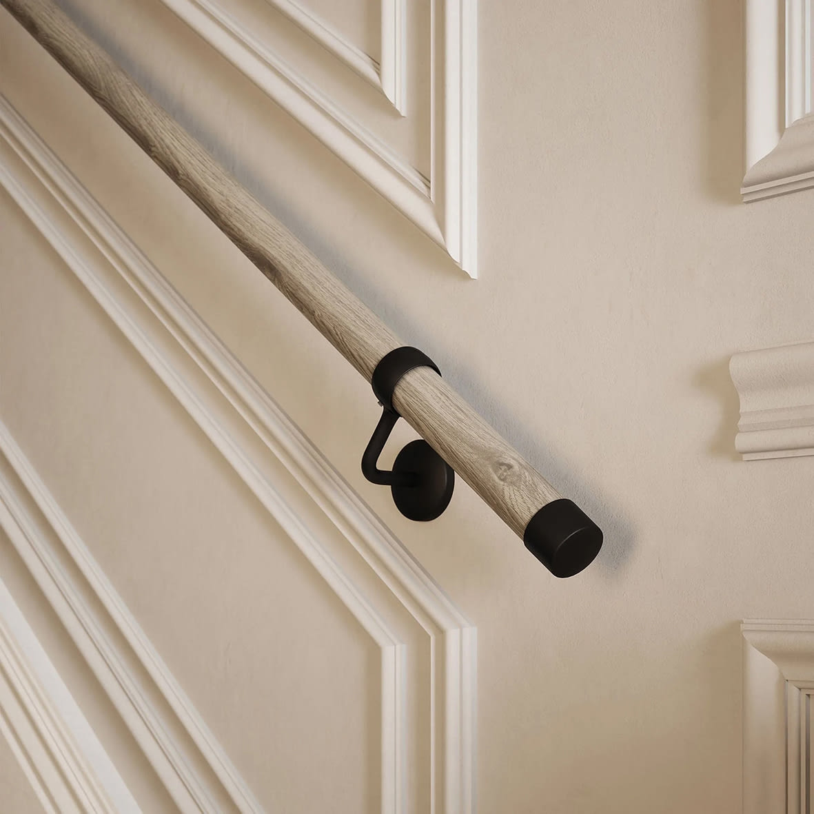 40mm Wooden Handrail Banister Staircase Rail Support Kit - 3600mm Length - Driftwood