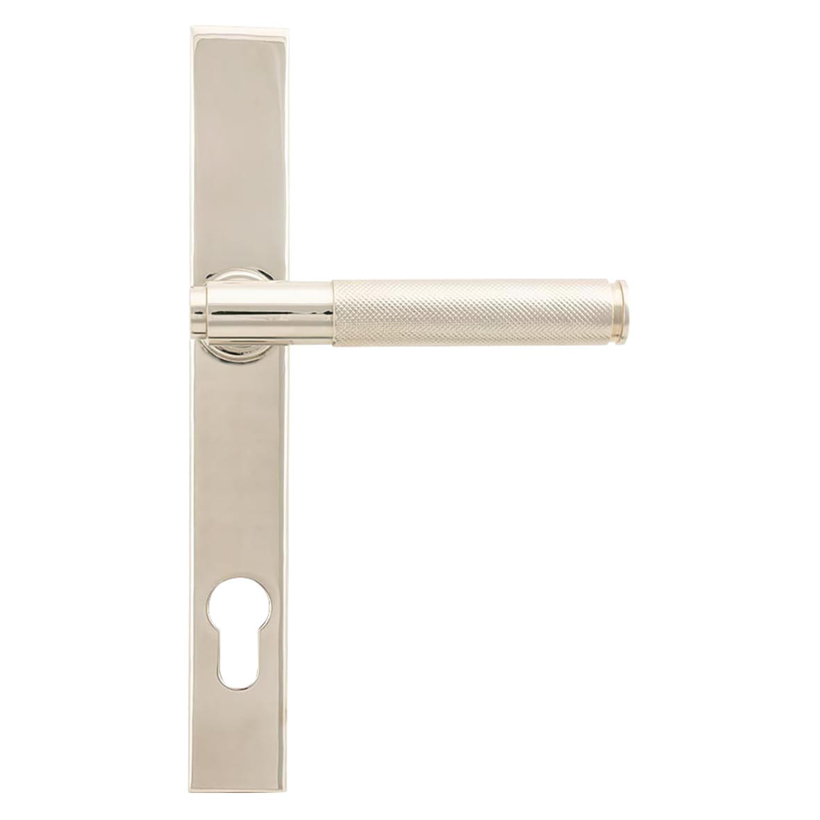Polished Nickel uPVC Slimline Knurled Multipoint Door Handles - 92mm c/c - Brompton Range