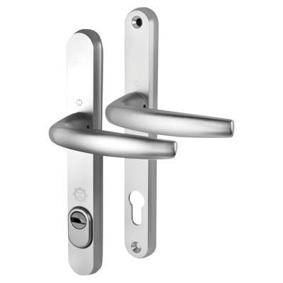 1530/3259N Silver uPVC Multipoint Door Handles - Long Plate - 92mm c/c - 70mm door