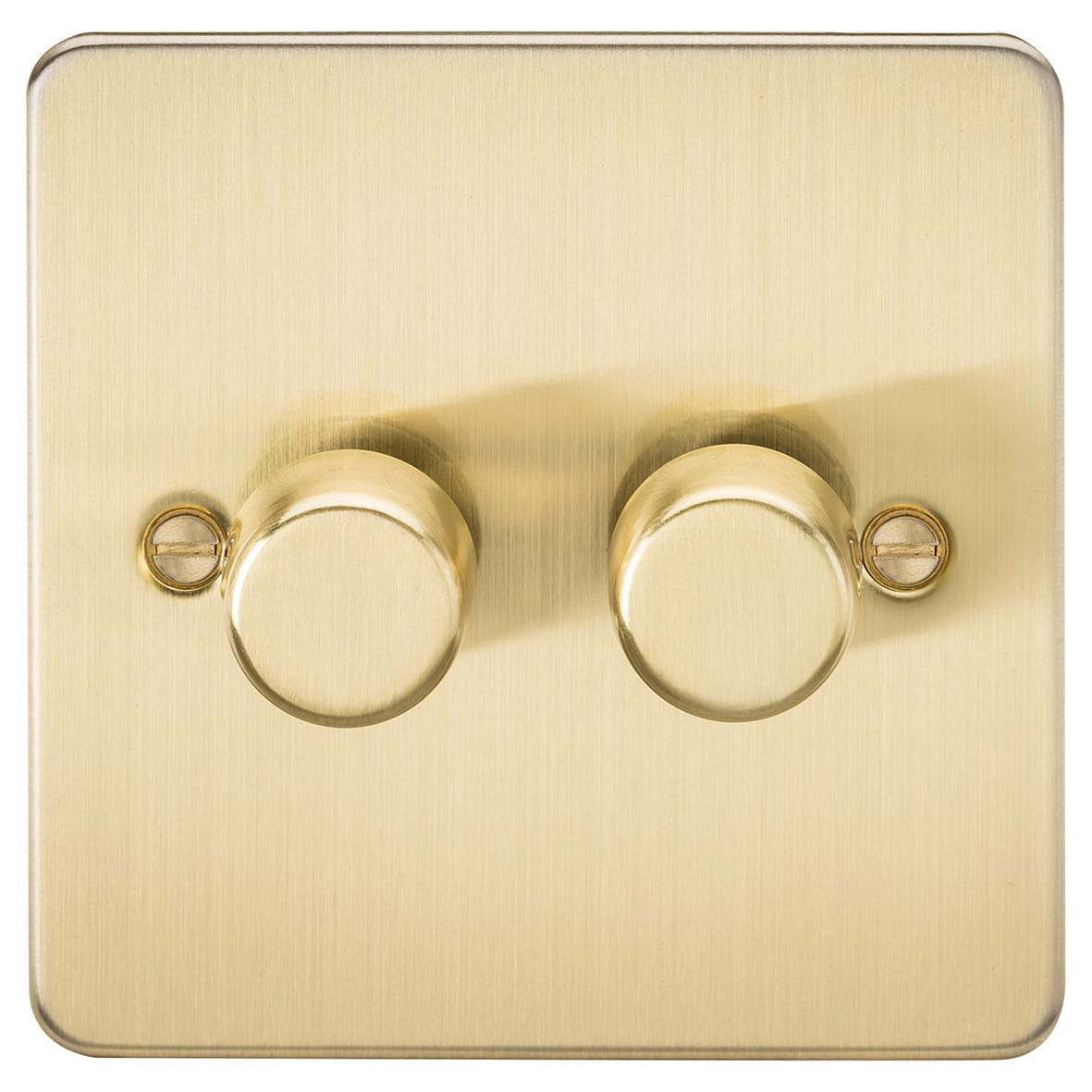 5-150W 2 Gang 2 Way Push On/Off Rotary Flat Intelligent LED Dimmer - Brushed Brass