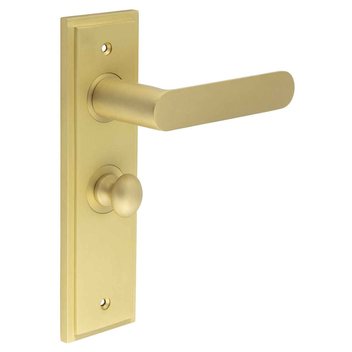 Satin Brass Fire Rated Bathroom Door Handles - Kensington - Inner 1 - 200 x 55mm