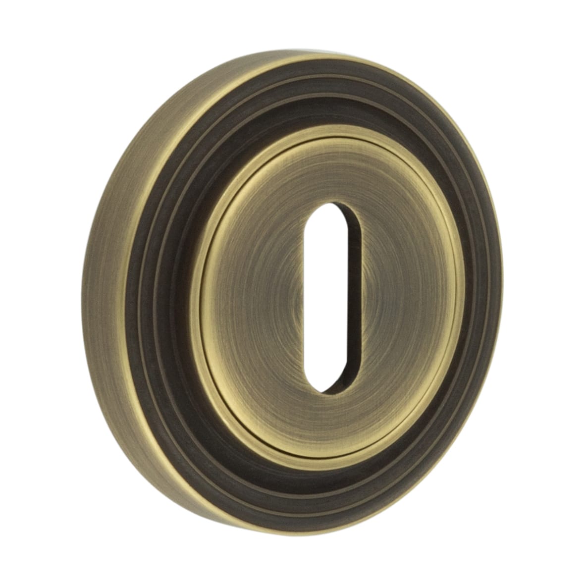Escutcheon on Reeded Rose - 53mm Diameter - Keyhole - Antique Brass