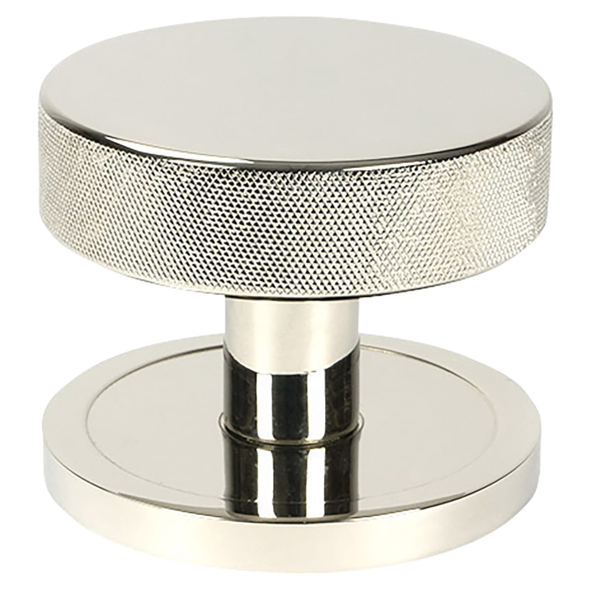 Brompton Polished Nickel Round Knurled Centre Door Knob - 90mm Rose Diameter